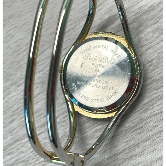 Womens Bracelet Watch Cuff Peck & Peck Light Gold Tone w/ Rhinestone Accents - Picture 3 of 8